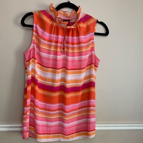 Worthington Smocked Neck Sleeveless Top Pink and Orange Size Medium - Picture 1 of 3